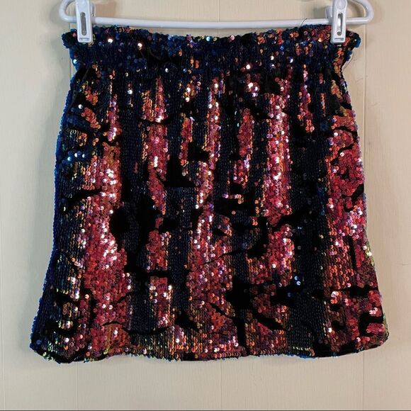 Zara Knit Velvet Iridescent Sequin Mini Skirt - Picture 1 of 5